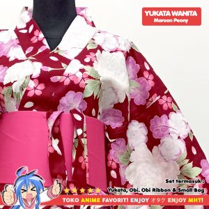 Yukata Wanita : Maroon Peony - Toko Yukata.com