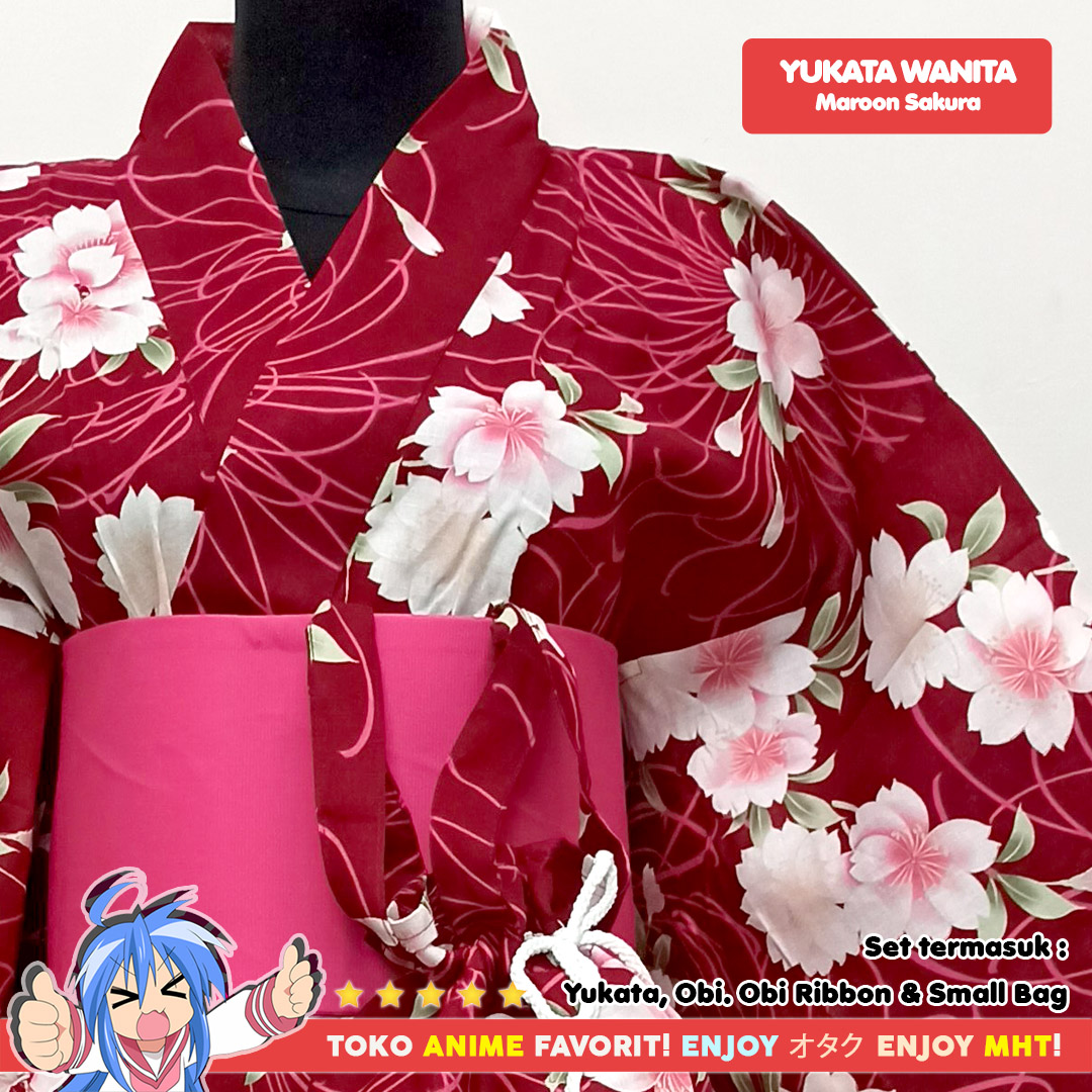 Yukata Wanita : Maroon Sakura - Toko Yukata.com - Jual Yukata / Kimono ...